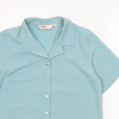 EWM Womens Blue Polyester Basic Button-Up Size 10 Collared