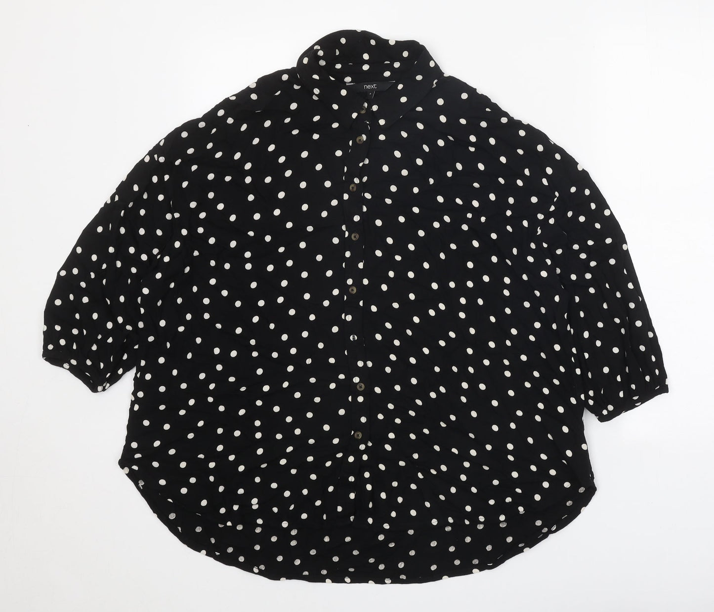 NEXT Womens Black Polka Dot Viscose Basic Button-Up Size 8 Collared