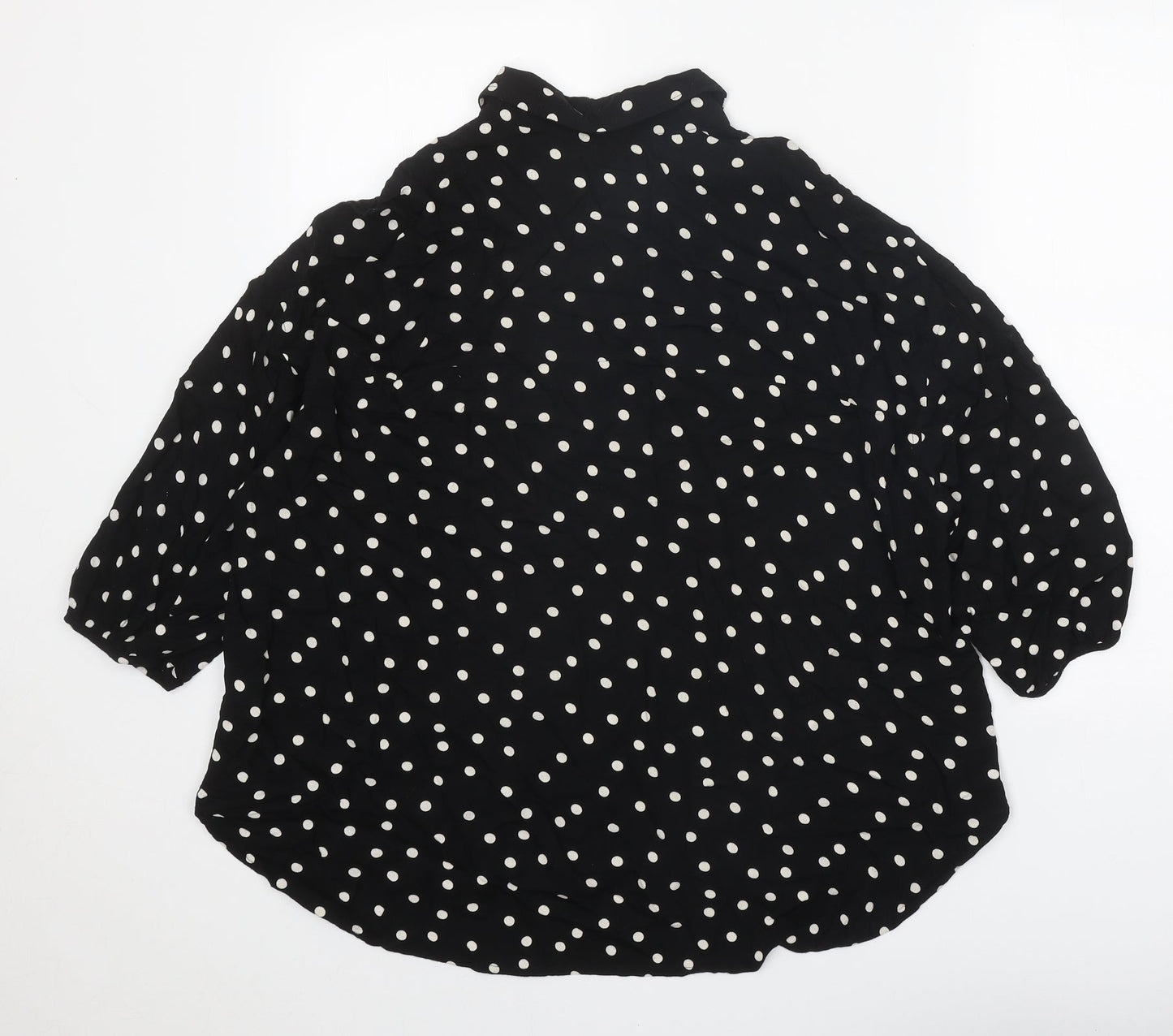 NEXT Womens Black Polka Dot Viscose Basic Button-Up Size 8 Collared