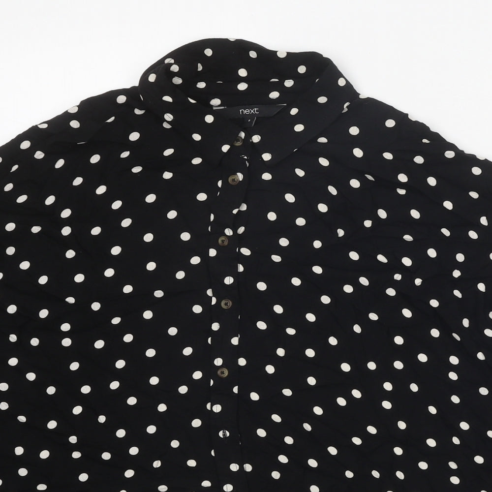 NEXT Womens Black Polka Dot Viscose Basic Button-Up Size 8 Collared