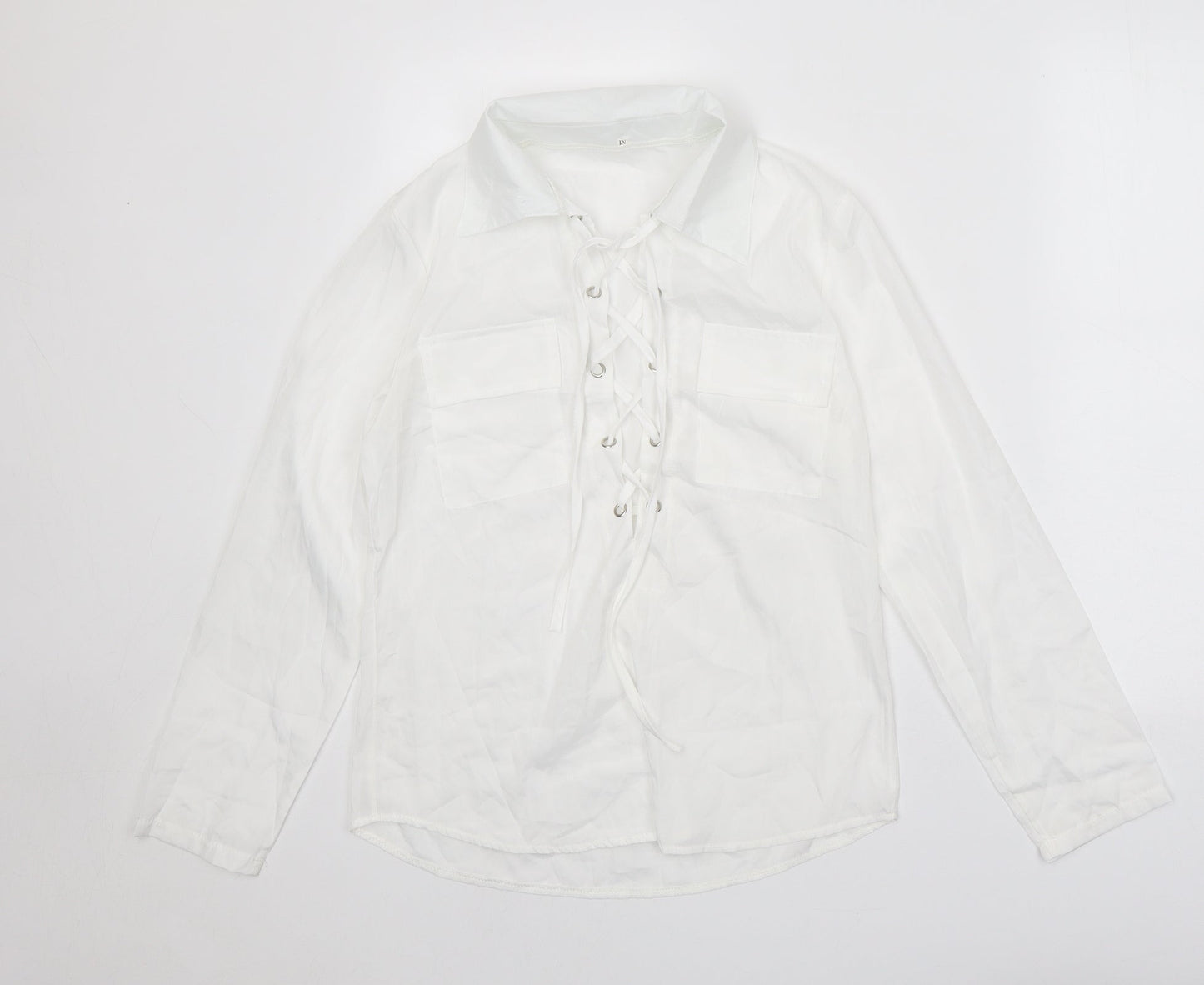 Preworn Womens White Polyester Basic Blouse Size M Collared