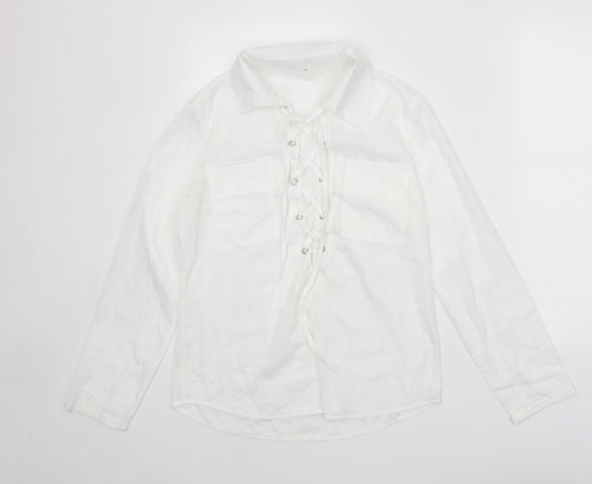 Preworn Womens White Polyester Basic Blouse Size M Collared