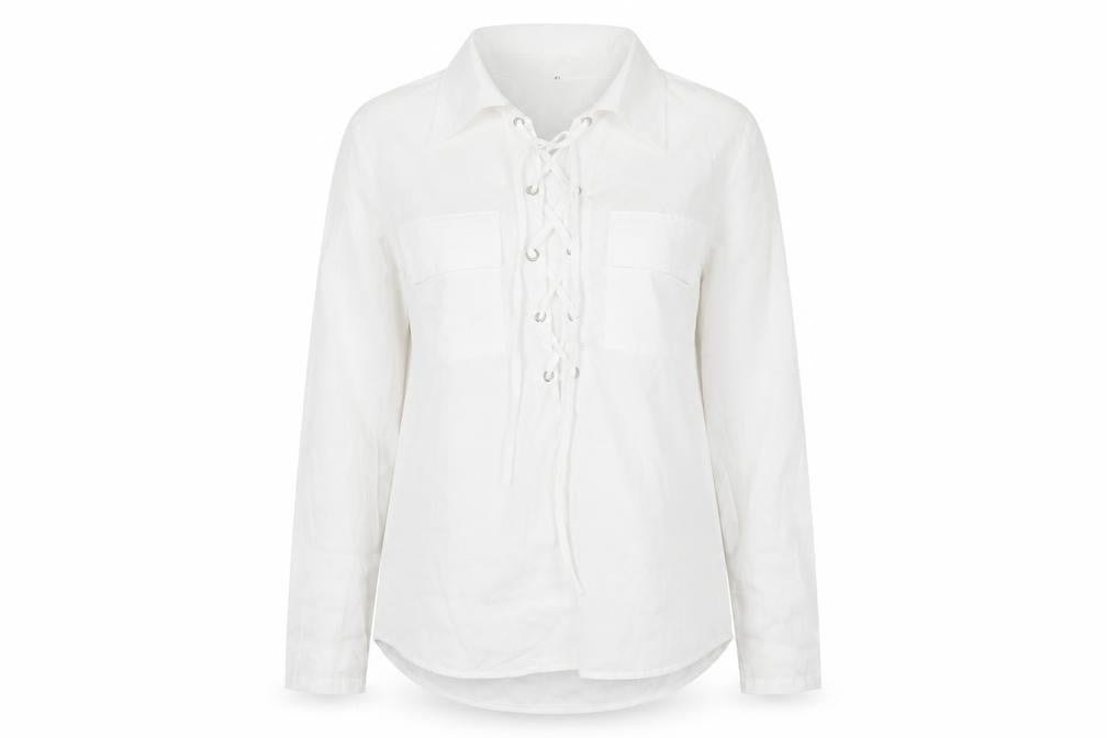 Preworn Womens White Polyester Basic Blouse Size M Collared