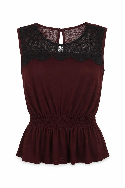 Atmosphere Womens Brown Nylon Basic Tank Size 8 Round Neck - Lace Detail