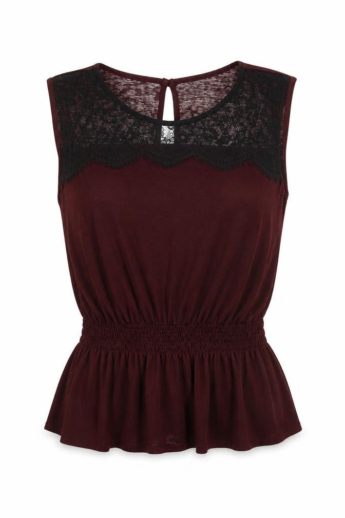 Atmosphere Womens Brown Nylon Basic Tank Size 8 Round Neck - Lace Detail