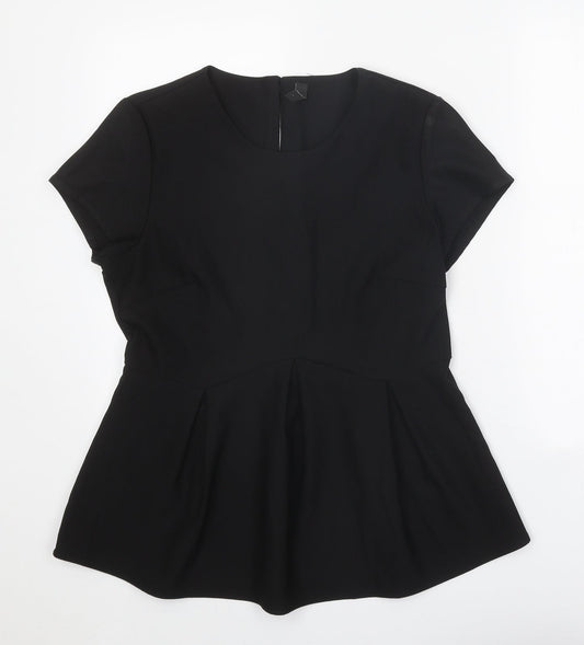 YAS Womens Black Polyester Basic T-Shirt Size 12 Round Neck