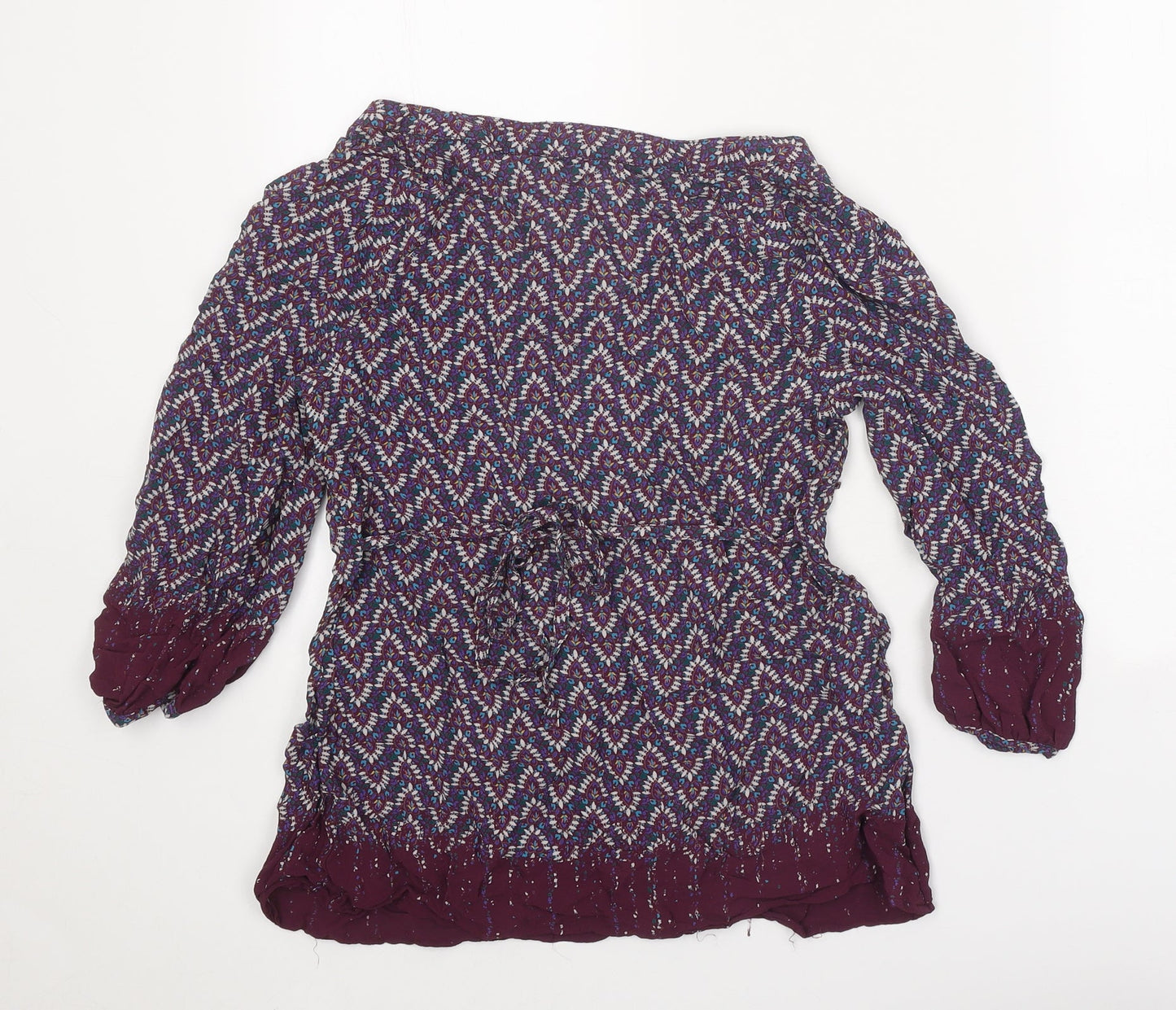 Casual Collection Womens Purple Geometric Viscose Basic Blouse Size 12 Round Neck