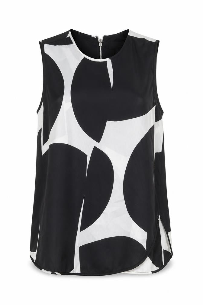 Topshop Womens Black Geometric Polyester Basic Tank Size 8 Round Neck