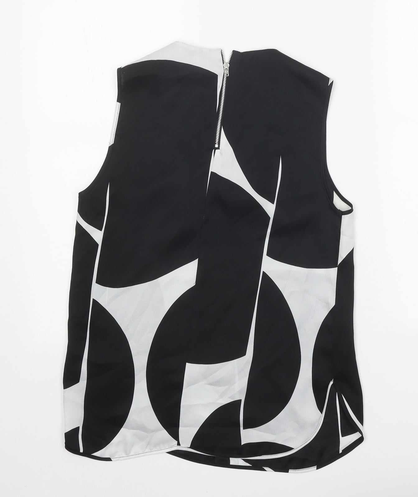 Topshop Womens Black Geometric Polyester Basic Tank Size 8 Round Neck