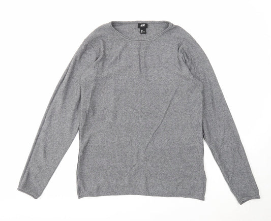 H&M Womens Grey Round Neck Cotton Pullover Jumper Size M