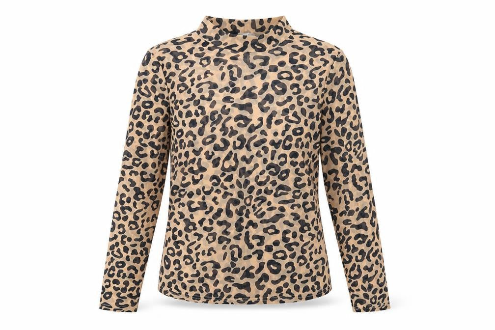 Preworn Womens Beige Animal Print Polyester Basic Blouse Size M Mock Neck - Leopard Print