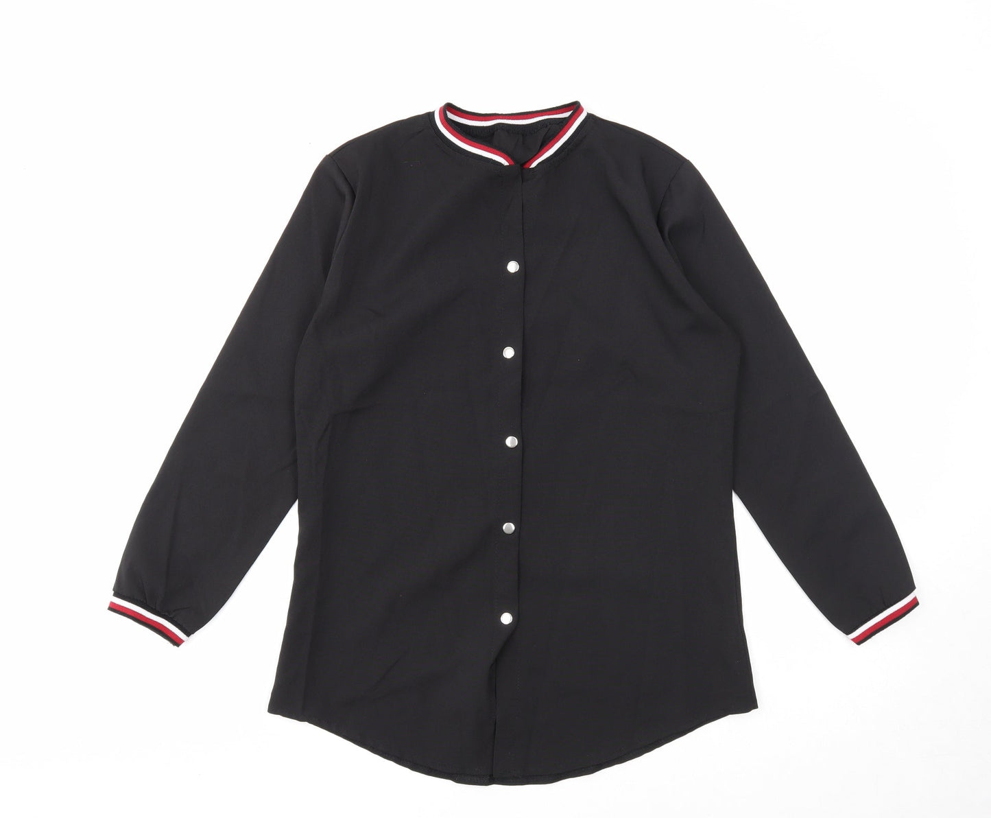 Preworn Womens Black Polyester Basic Button-Up Size M Round Neck