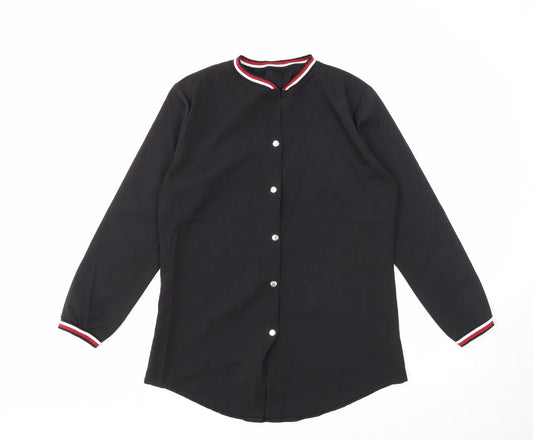 Preworn Womens Black Polyester Basic Button-Up Size M Round Neck