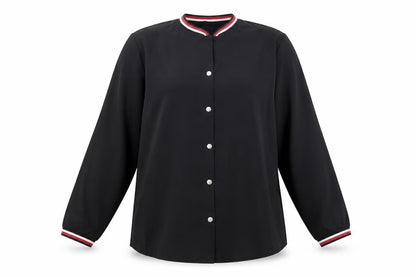 Preworn Womens Black Polyester Basic Button-Up Size M Round Neck