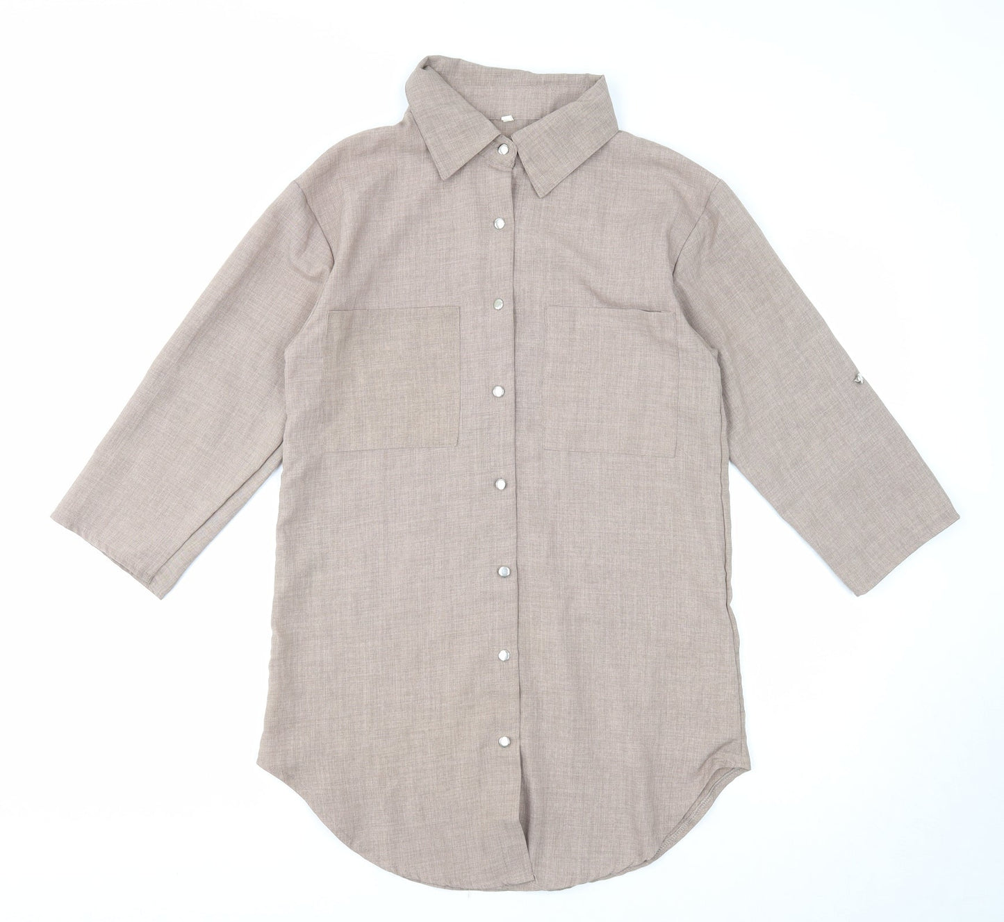 Preworn Womens Brown Polyester Basic Button-Up Size S Collared