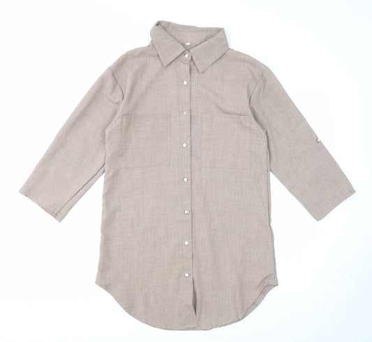 Preworn Womens Brown Polyester Basic Button-Up Size S Collared