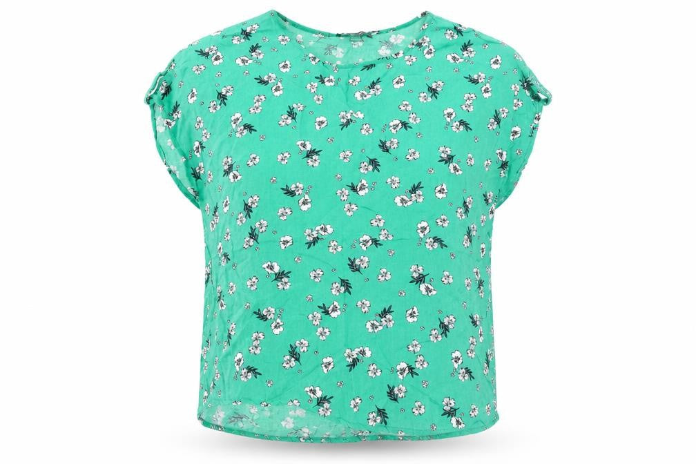 Primark Womens Green Floral Viscose Basic Blouse Size 10 Boat Neck