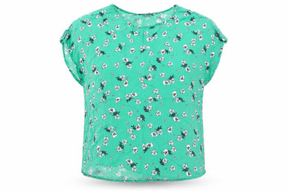 Primark Womens Green Floral Viscose Basic Blouse Size 10 Boat Neck