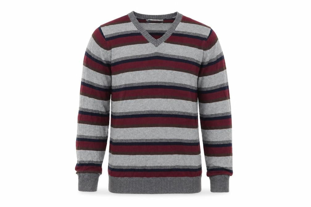 Marks & Spencer Mens Multicoloured V-Neck Striped Cotton Pullover Jumper Size S Long Sleeve