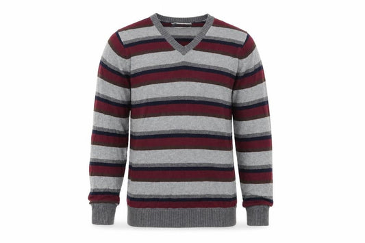 Marks & Spencer Mens Multicoloured V-Neck Striped Cotton Pullover Jumper Size S Long Sleeve