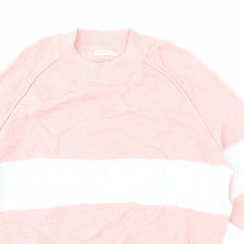 Broadcast Womens Pink Round Neck Acrylic Pullover Jumper Size M - Colourblock