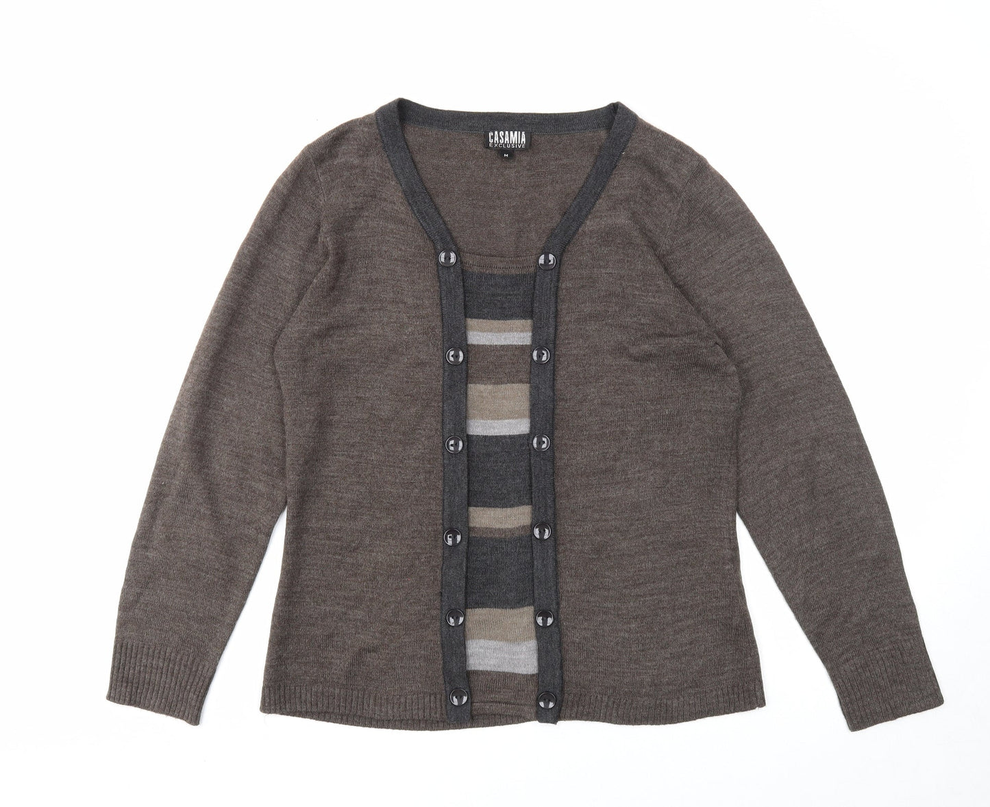 Casamia Womens Brown Scoop Neck Striped Acrylic Pullover Jumper Size M