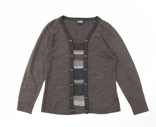 Casamia Womens Brown Scoop Neck Striped Acrylic Pullover Jumper Size M