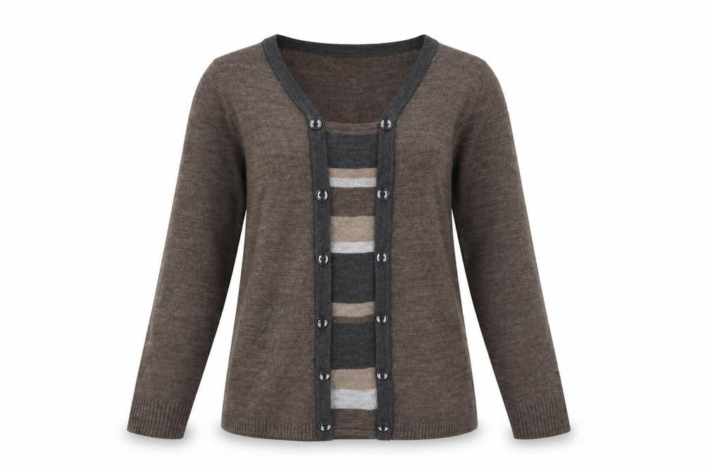 Casamia Womens Brown Scoop Neck Striped Acrylic Pullover Jumper Size M