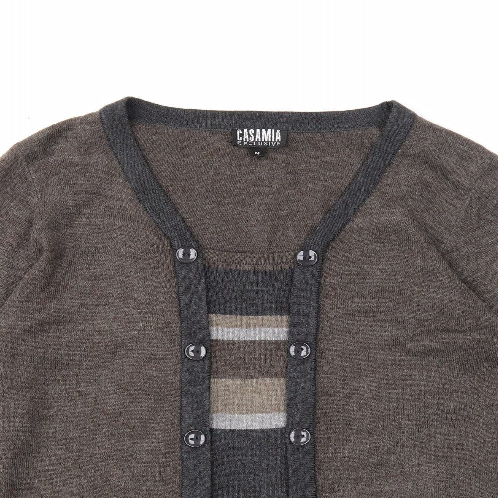 Casamia Womens Brown Scoop Neck Striped Acrylic Pullover Jumper Size M
