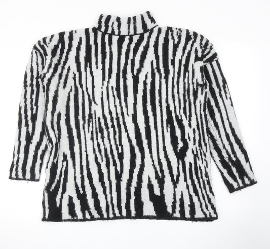Warehouse Womens Black Mock Neck Animal Print Acrylic Pullover Jumper Size 8 - Zebra Pattern