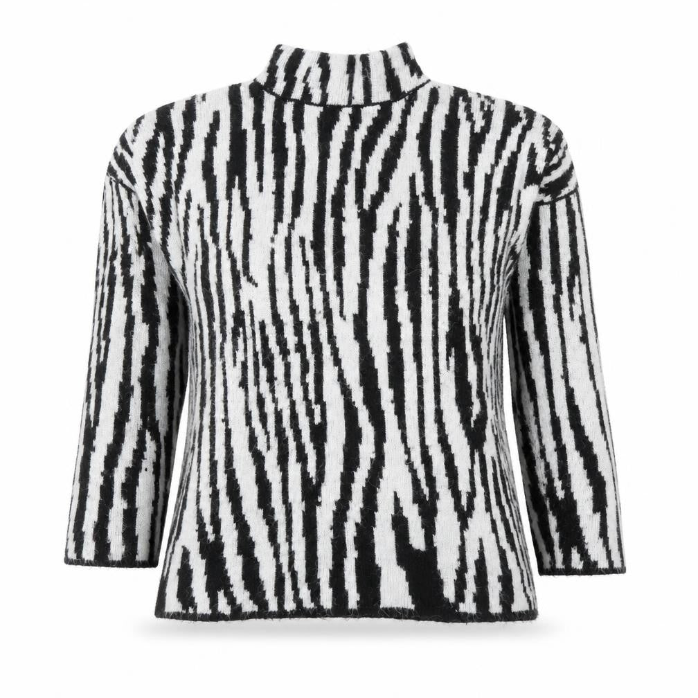 Warehouse Womens Black Mock Neck Animal Print Acrylic Pullover Jumper Size 8 - Zebra Pattern