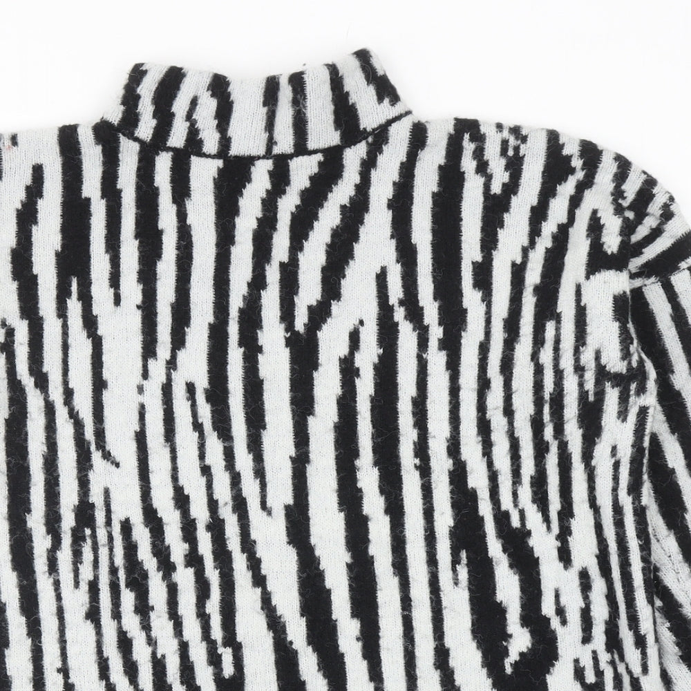 Warehouse Womens Black Mock Neck Animal Print Acrylic Pullover Jumper Size 8 - Zebra Pattern