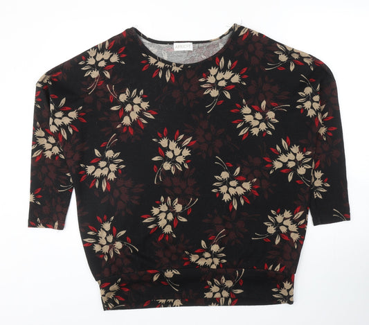 Apricot Womens Black Round Neck Floral Polyester Pullover Jumper Size 12