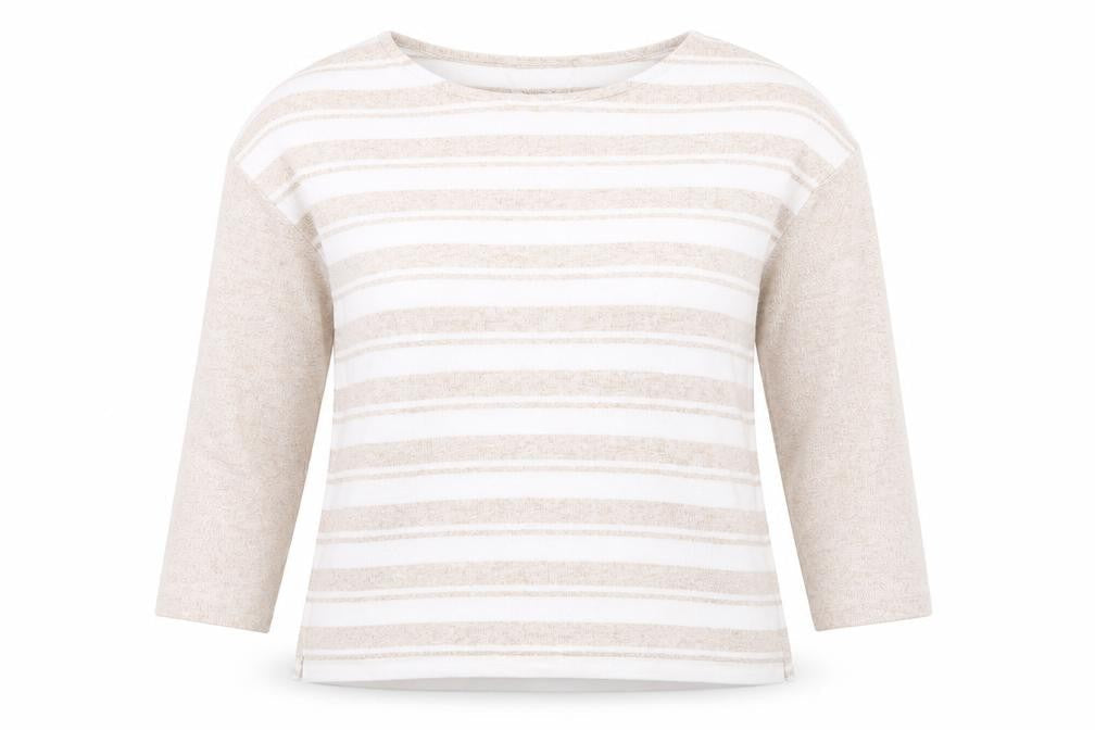 Nutmeg Womens Beige Striped Polyester Basic Blouse Size 12 Scoop Neck