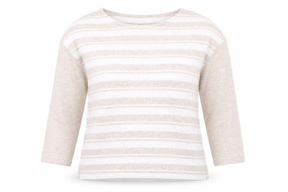 Nutmeg Womens Beige Striped Polyester Basic Blouse Size 12 Scoop Neck