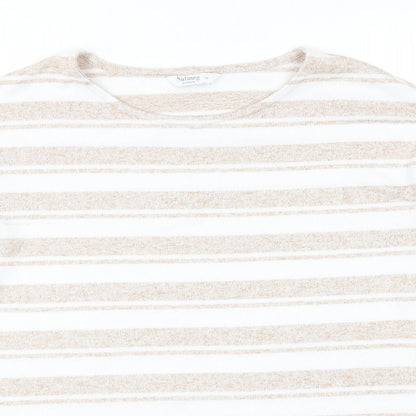 Nutmeg Womens Beige Striped Polyester Basic Blouse Size 12 Scoop Neck