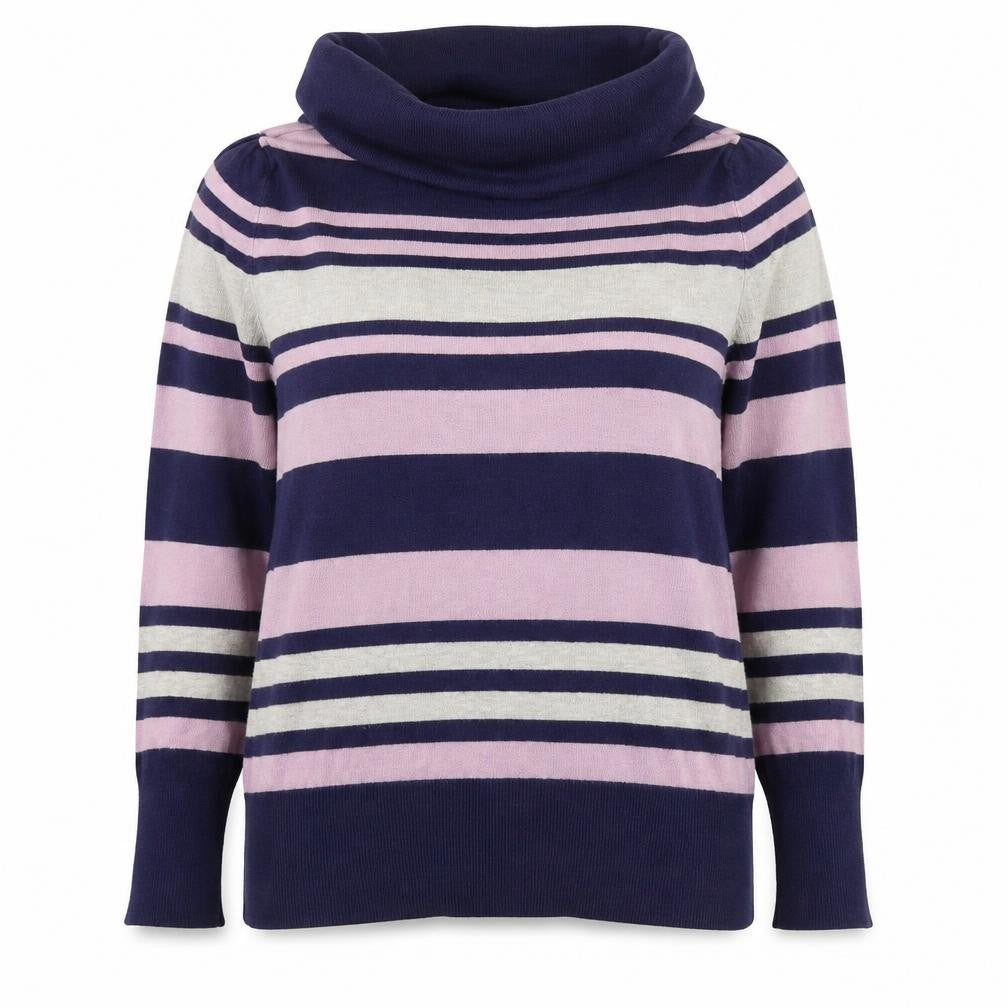 Marks & Spencer Womens Purple Roll Neck Striped Viscose Pullover Jumper Size 16
