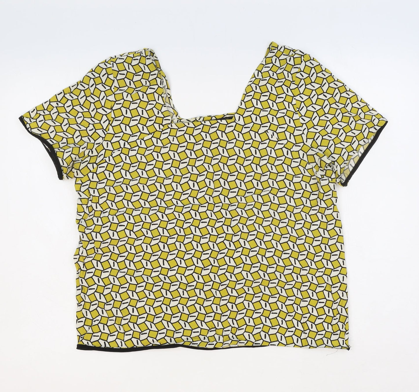 Zara Womens Yellow Geometric Polyester Basic T-Shirt Size M Sweetheart