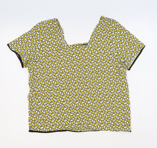 Zara Womens Yellow Geometric Polyester Basic T-Shirt Size M Sweetheart