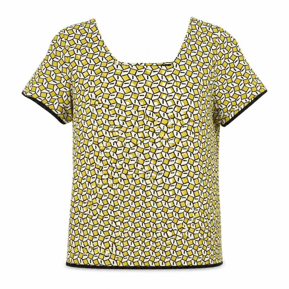 Zara Womens Yellow Geometric Polyester Basic T-Shirt Size M Sweetheart