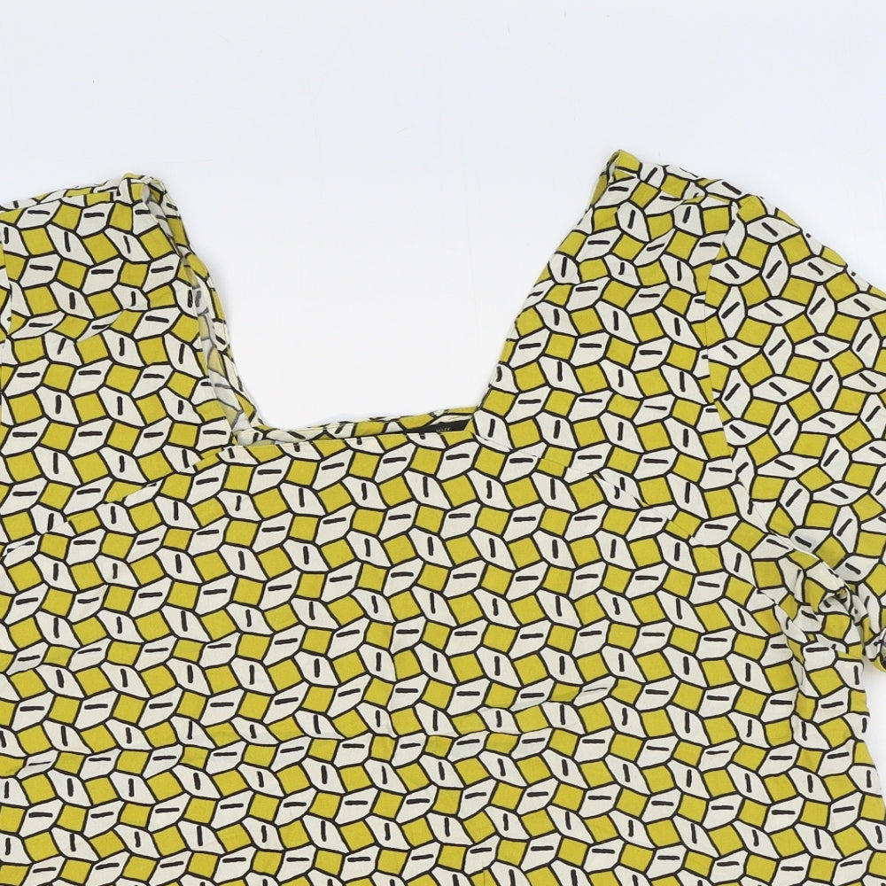 Zara Womens Yellow Geometric Polyester Basic T-Shirt Size M Sweetheart