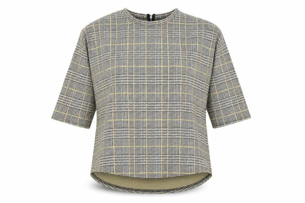 Primark Womens Yellow Plaid Polyester Basic Blouse Size S Round Neck