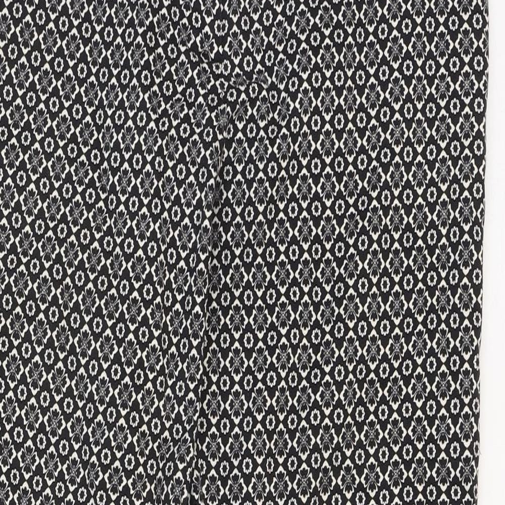 Oasis Womens Black Geometric Cotton Trousers Size 10 Regular Zip