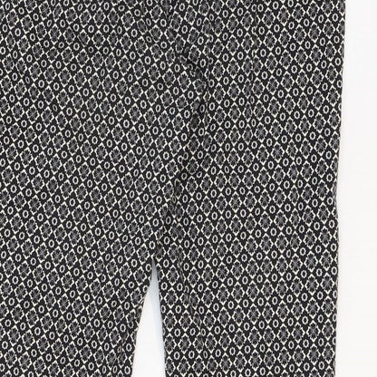 Oasis Womens Black Geometric Cotton Trousers Size 10 Regular Zip