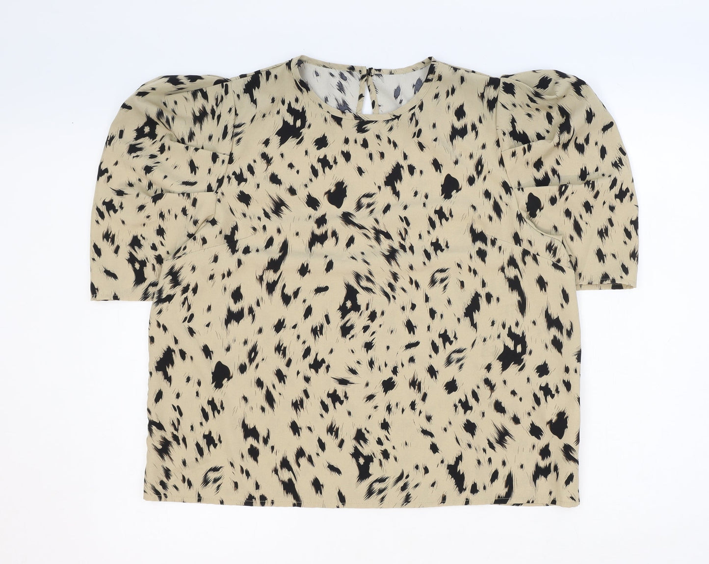 Emery Rose Womens Beige Geometric Polyamide Basic T-Shirt Size XL Round Neck