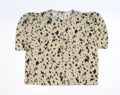 Emery Rose Womens Beige Geometric Polyamide Basic T-Shirt Size XL Round Neck
