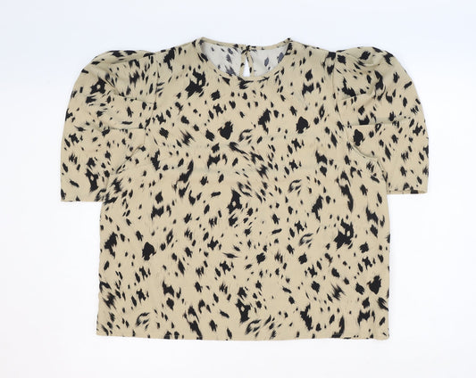 Emery Rose Womens Beige Geometric Polyamide Basic T-Shirt Size XL Round Neck