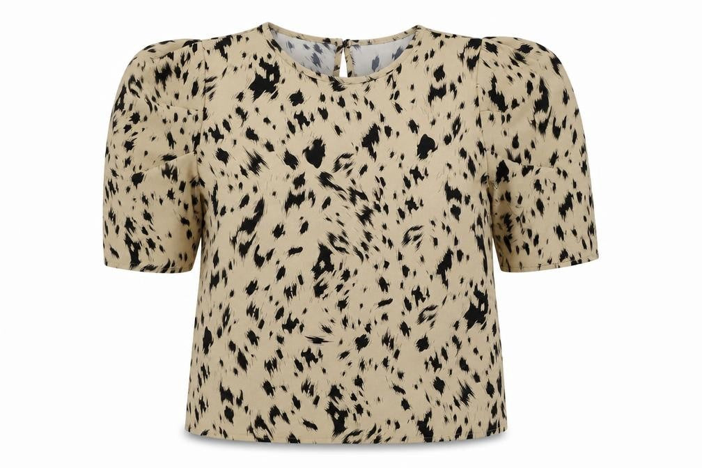 Emery Rose Womens Beige Geometric Polyamide Basic T-Shirt Size XL Round Neck