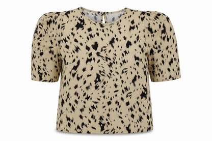 Emery Rose Womens Beige Geometric Polyamide Basic T-Shirt Size XL Round Neck