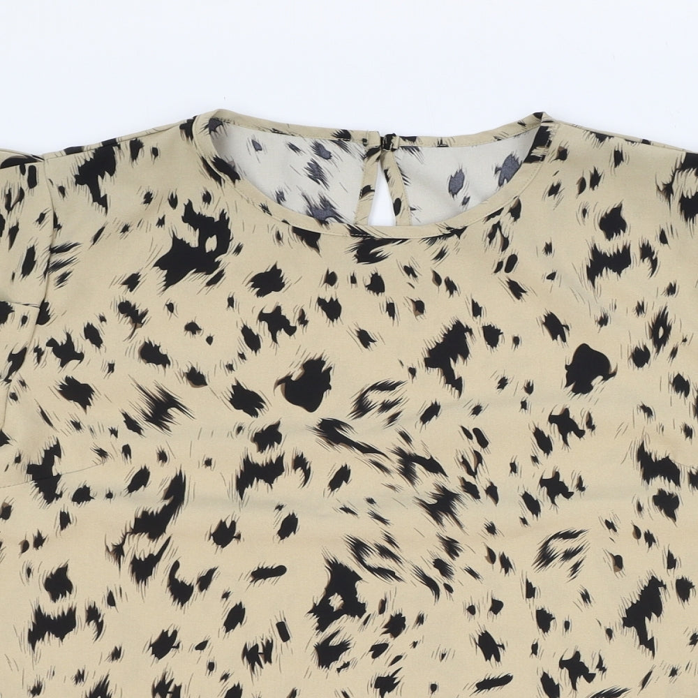 Emery Rose Womens Beige Geometric Polyamide Basic T-Shirt Size XL Round Neck